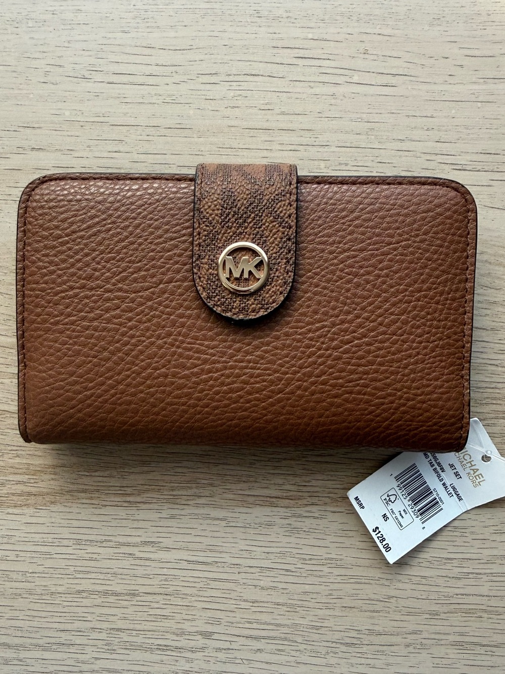 Michael Kors Brown Pebbled Leather Continental Wallet with MK Logo